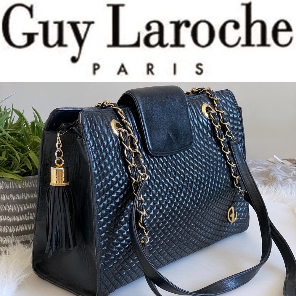 Guy Laroche quilted black leather bag with gold
